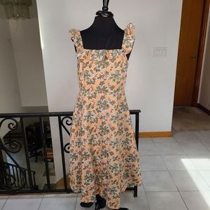 Ann Taylor Floral Linen Blend Midi Dress